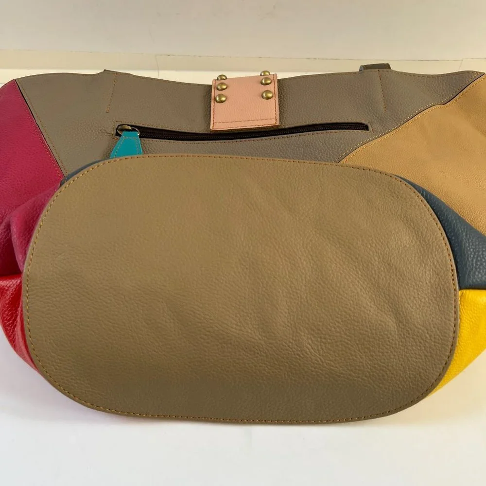 NWT AmeriLeather Thea Leather Tote Bag Boho Colorful Purse Studs Brass P… - Picture 11 of 14